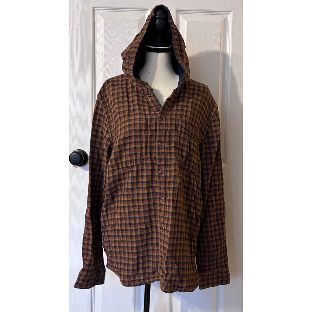 Toad & Co Plaid Button Down Lightweight Jacket With Hood Mens XL Casual